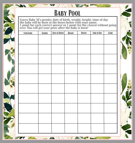 Baby Betting Pool Template